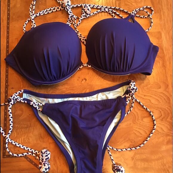 DARK BLUE Bikini with Rope Ties - Picture 6 of 11